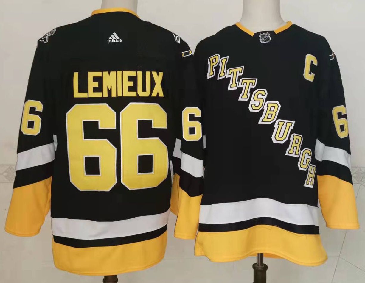 Men Pittsburgh Penguins 66 Lemieux Black New 2022 Adidas NHL Jersey